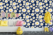 Load image into Gallery viewer, Blue and yellow floral daisy fabric peel and stick wallpaper
