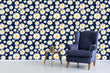 Load image into Gallery viewer, Blue and yellow floral daisy fabric peel and stick wallpaper
