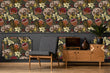 Load image into Gallery viewer, Green and burgundy botanical floral fabric peel and stick wallpaper
