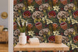 Load image into Gallery viewer, Green and burgundy botanical floral fabric peel and stick wallpaper
