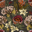 Load image into Gallery viewer, Green and burgundy botanical floral fabric peel and stick wallpaper
