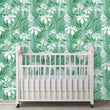 Load image into Gallery viewer, Blue floral daisy garden fabric peel and stick wallpaper
