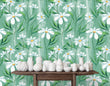 Load image into Gallery viewer, Blue floral daisy garden fabric peel and stick wallpaper
