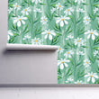 Load image into Gallery viewer, Blue floral daisy garden fabric peel and stick wallpaper
