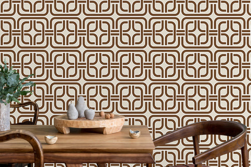 Vintage retro geometric brown fabric peel and stick wallpaper