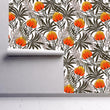 Load image into Gallery viewer, Orange floral topical palm fabric peel and stick wallpaper
