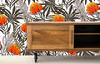 Load image into Gallery viewer, Orange floral topical palm fabric peel and stick wallpaper
