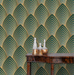 Load image into Gallery viewer, Blue and gold geometric antique art deco fabric peel and stick wallpaper
