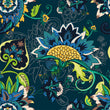 Load image into Gallery viewer, Dark floral botanical blue fabric peel and stick wallpaper

