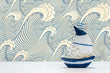 Load image into Gallery viewer, Ocean waves blue nautical fabric peel and stick wallpaper
