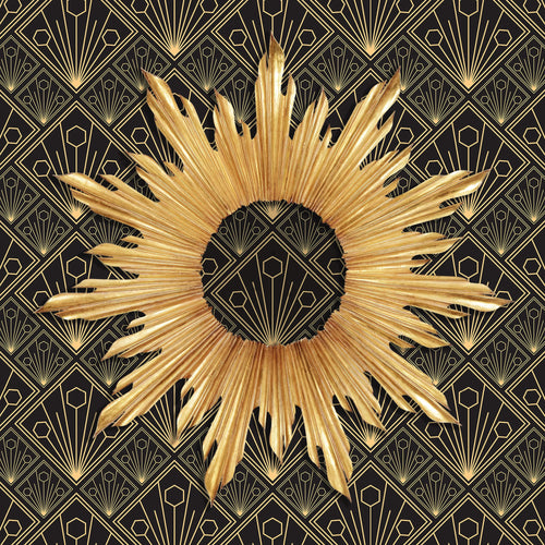 Black and gold geometric Art Deco fabric peel and stick wallpaper