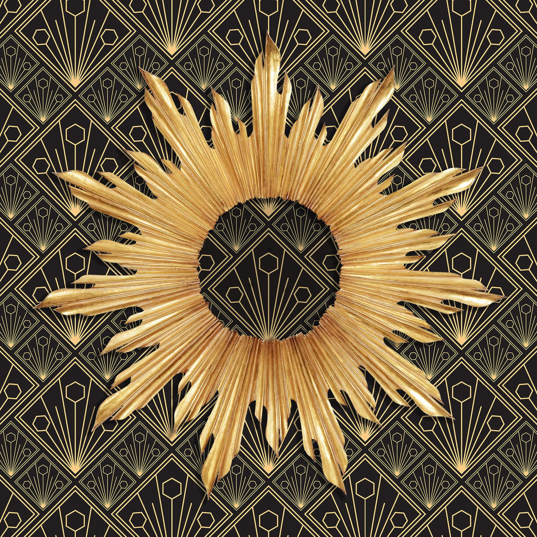 Black and gold geometric Art Deco fabric peel and stick wallpaper