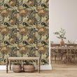 Load image into Gallery viewer, Antique beige bird botanical floral fabric peel and stick wallpaper

