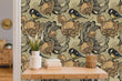Load image into Gallery viewer, Antique beige bird botanical floral fabric peel and stick wallpaper
