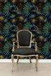 Load image into Gallery viewer, Black and blue peacock celestial mystical fabric peel and stick wallpaper
