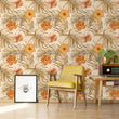 Load image into Gallery viewer, Orange and pink hibiscus tropical fabric peel and stick wallpaper
