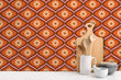 Load image into Gallery viewer, Orange retro vintage floral fabric peel and stick wallpaper
