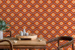 Load image into Gallery viewer, Orange retro vintage floral fabric peel and stick wallpaper
