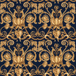 Load image into Gallery viewer, Blue and gold ornate damask antique Victorian fabric peel and stick wallpaper
