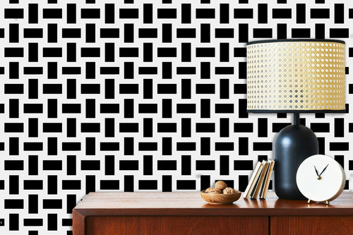 Black and white modern geometric fabric peel and stick wallpaper