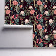 Load image into Gallery viewer, Dark floral botanical Victorian Chinoiserie fabric peel and stick wallpaper
