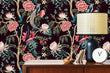 Load image into Gallery viewer, Dark floral botanical Victorian Chinoiserie fabric peel and stick wallpaper
