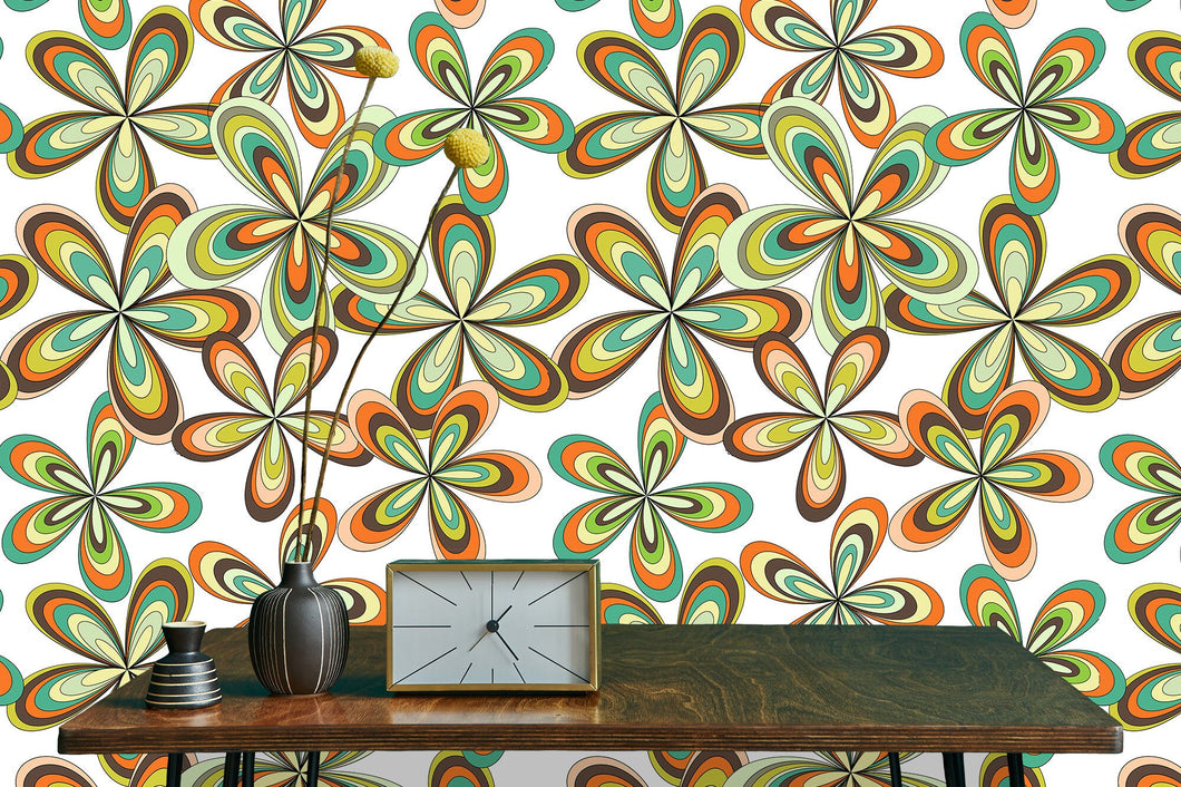 Vintage retro colorful floral fabric peel and stick wallpaper