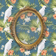 Load image into Gallery viewer, Blue and pink tropical palm parrot fabric peel and stick wallpaper
