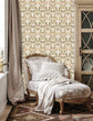 Load image into Gallery viewer, Victorian blush floral damask fabric peel and stick wallpaper
