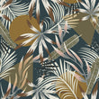 Load image into Gallery viewer, Blue and brown vintage tropical palm fabric peel and stick wallpaper
