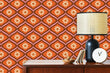 Load image into Gallery viewer, Orange retro vintage floral fabric peel and stick wallpaper
