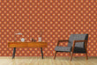 Load image into Gallery viewer, Orange retro vintage floral fabric peel and stick wallpaper
