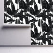 Load image into Gallery viewer, Retro Mid-century modern black tropical palm leaf fabric peel and stick wallpaper
