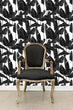 Load image into Gallery viewer, Retro Mid-century modern black tropical palm leaf fabric peel and stick wallpaper
