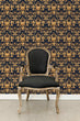 Load image into Gallery viewer, Blue and gold ornate damask antique Victorian fabric peel and stick wallpaper
