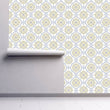 Load image into Gallery viewer, Modern geometric blue and yellow fabric peel and stick wallpaper
