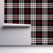 Load image into Gallery viewer, Black and red plaid country fabric peel and stick wallpaper
