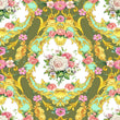 Load image into Gallery viewer, Antique Victorian green and gold ornate floral fabric peel and stick wallpaper
