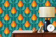 Load image into Gallery viewer, Vintage retro floral blue and orange geometric fabric peel and stick wallpaper
