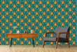 Load image into Gallery viewer, Vintage retro floral blue and orange geometric fabric peel and stick wallpaper
