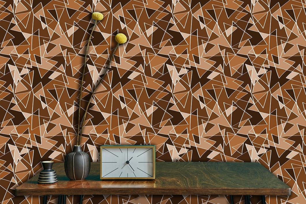 Brown retro Mid-century Modern geometric fabric peel and stick wallpaper