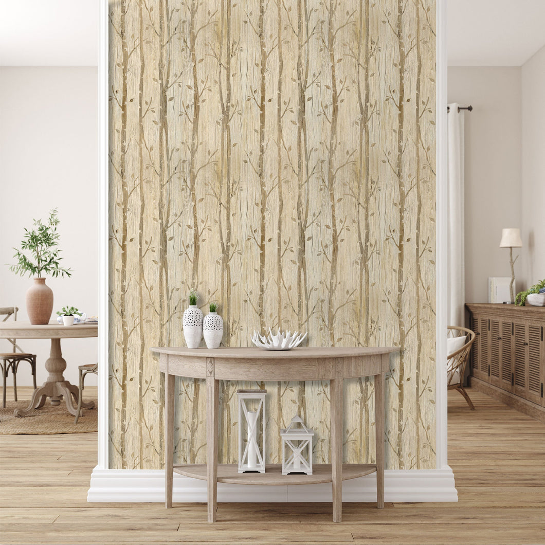 Birch tree forest fabric peel and stick wallpaper