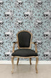 Load image into Gallery viewer, Blue skull and butterfly botanical gothic fabric peel and stick wallpaper
