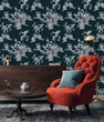 Load image into Gallery viewer, Blue Asian topical Chinoiserie fabric peel and stick wallpaper
