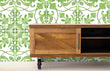 Load image into Gallery viewer, Green botanical geometric tile fabric peel and stick wallpaper
