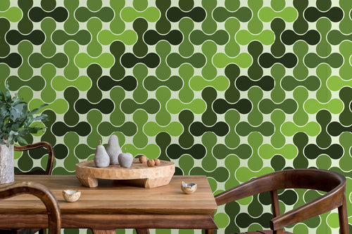 Green retro vintage fabric peel and stick wallpaper