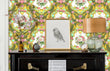 Load image into Gallery viewer, Antique Victorian green and gold ornate floral fabric peel and stick wallpaper
