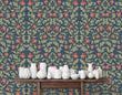 Load image into Gallery viewer, Victorian blue and pink floral Chinoiserie fabric peel and stick wallpaper
