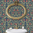 Load image into Gallery viewer, Victorian blue and pink floral Chinoiserie fabric peel and stick wallpaper
