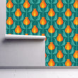 Load image into Gallery viewer, Vintage retro floral blue and orange geometric fabric peel and stick wallpaper
